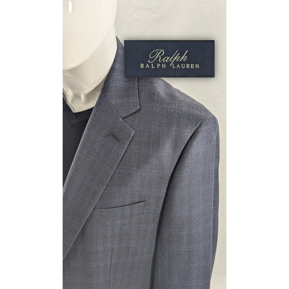 New No Tags Ralph Lauren Blazer Sport Coat Blue Plaid Suit Jacket Silk Wool 44L